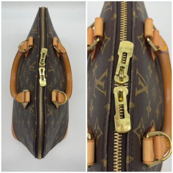 Vintage Louis Vuitton Alma Monogram Logo Leather Handbag Satchel Brown Tan Gold - Picture 9 of 14